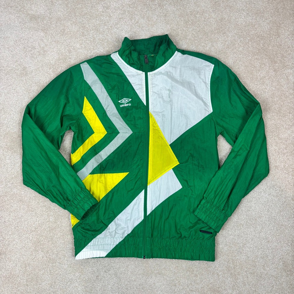 Vintage Umbro Premier Windbreaker Jacket Mens Medium Green Yellow Geometric Zip